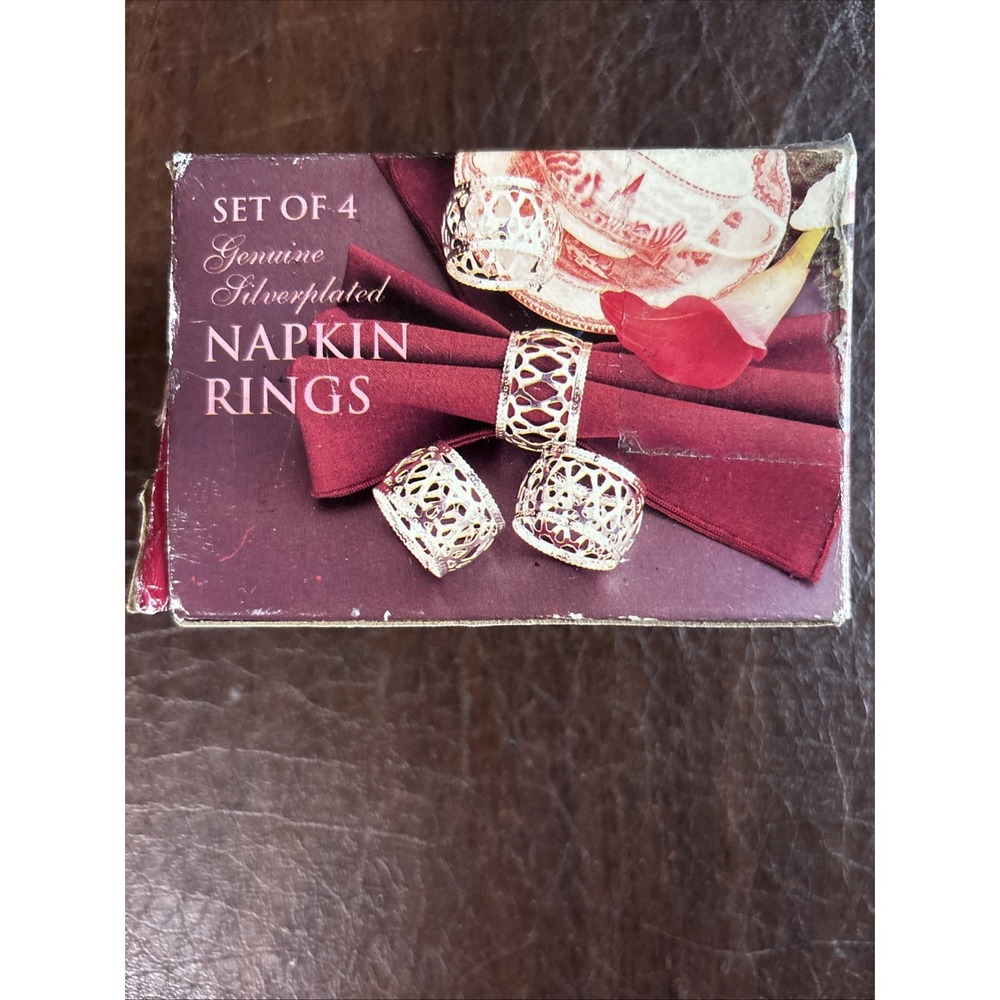 Set of 4 Genuine Silverplated Napkin Rings - NEW Unopen Box In Original Wrappin
